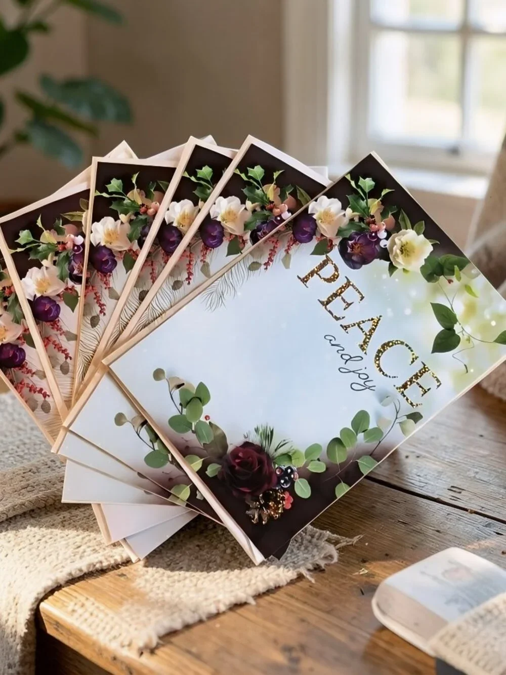 Leanin' Tree Christmas Cards Set of 6 Unused Floral Holiday Greeting Cards